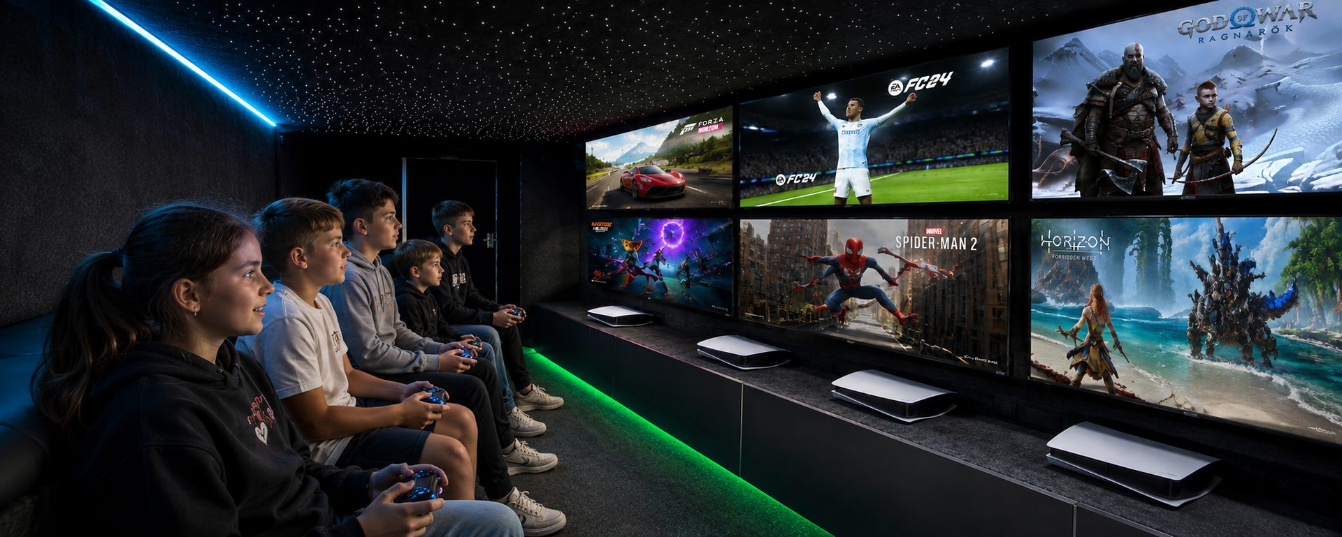 Otroci igrajo v Gaming Van notranjosti